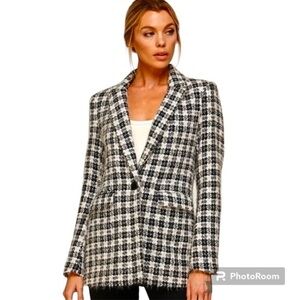 Melrose with Love Black Ivory Houndstooth Plaid Boucle Tweed Jacket NWT M